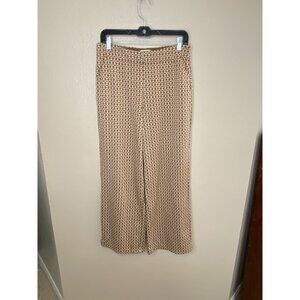 Max Studio London Womens Wide-Leg Geometric Pants L Polyester/Rayon Blend Tan